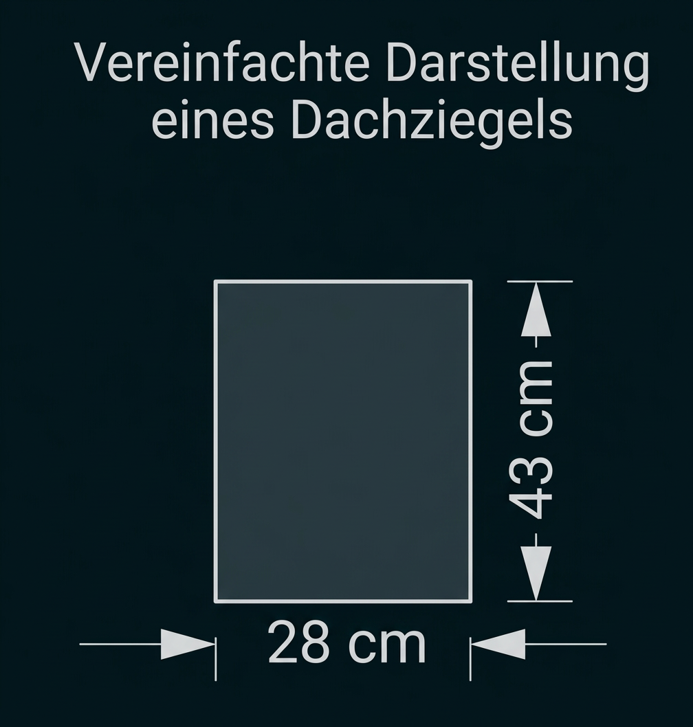 Vereinfachte Darstellung eines Dachziegels mit den Maßen 28 cm × 43 cm